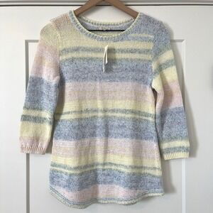 Talbots NWT Pastel Stripe Sweater Petite Medium Blue Yellow Pink Spring Striped